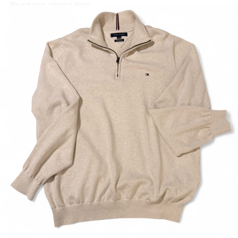Tommy Hilfiger Men's Cream Quarter-Zip Sweater